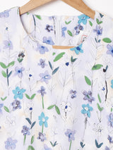 カナダ製 花柄 ノーカラー 長袖ワンピース