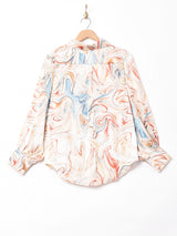 【2色展開】Meridianマーブルパターン バルーンスリーブシャツ