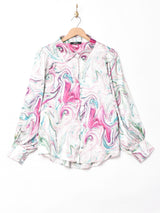 【2色展開】Meridianマーブルパターン バルーンスリーブシャツ