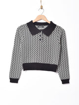 【3色展開】Meridianストライプ 総柄 長袖ニットポロシャツ