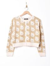 【2色展開】Meridianフラワーモチーフ クルーネックカーディガン