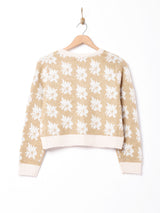 【2色展開】Meridianフラワーモチーフ クルーネックカーディガン