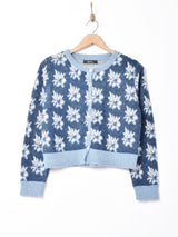 【2色展開】Meridianフラワーモチーフ クルーネックカーディガン