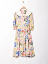 花柄 ビッグカラーワンピース