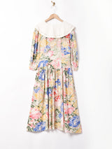 花柄 ビッグカラーワンピース