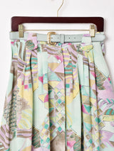 ドイツ製 ベルト付き 抽象柄 フレアスカート