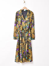 総柄 長袖 シャツワンピース