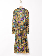 総柄 長袖 シャツワンピース