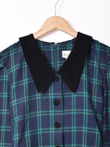 チェック ベロアカラー パフスリーブワンピース