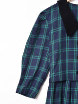 チェック ベロアカラー パフスリーブワンピース