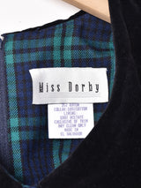 チェック ベロアカラー パフスリーブワンピース