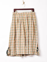 チェック リボンスリット フレアスカート
