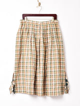 チェック リボンスリット フレアスカート