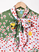 花柄 ボウタイ 長袖ワンピース