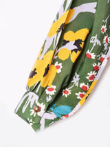 花柄 ボウタイ 長袖ワンピース