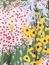 花柄 ボウタイ 長袖ワンピース