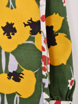 花柄 ボウタイ 長袖ワンピース