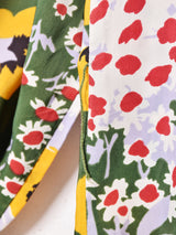 花柄 ボウタイ 長袖ワンピース