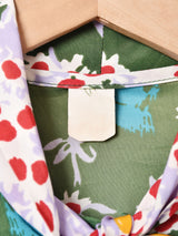 花柄 ボウタイ 長袖ワンピース