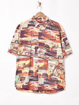 クラシックカー 総柄 半袖シャツ