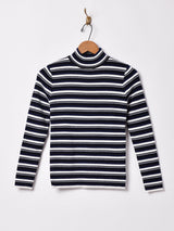 【3色展開】Elcamino モックネック マルチボーダーセーター