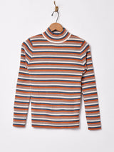 【3色展開】Elcamino モックネック マルチボーダーセーター