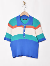 Meridian マルチボーダー 半袖 ニットポロシャツ