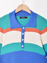 Meridian マルチボーダー 半袖 ニットポロシャツ