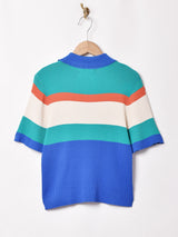 Meridian マルチボーダー 半袖 ニットポロシャツ