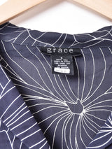 総柄 長袖シルクシャツ