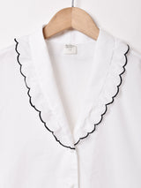 花刺繍 フリルカラー 7分袖ブラウス