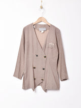 ノーカラーダブルボタントップス