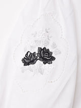花刺繍 フリルカラー 7分袖ブラウス