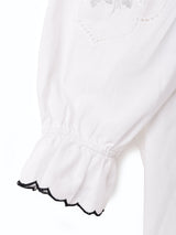 花刺繍 フリルカラー 7分袖ブラウス