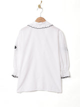 花刺繍 フリルカラー 7分袖ブラウス