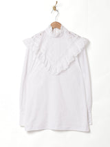 スタンドカラー カットワーク 長袖ブラウス