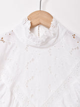 スタンドカラー カットワーク 長袖ブラウス