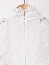 スタンドカラー カットワーク 長袖ブラウス