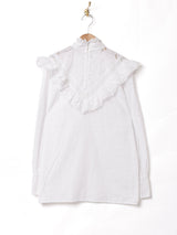 スタンドカラー カットワーク 長袖ブラウス