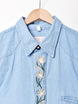 花刺繍 長袖 デニムチロルシャツ