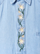 花刺繍 長袖 デニムチロルシャツ