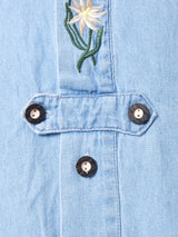 花刺繍 長袖 デニムチロルシャツ