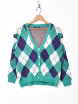 Meridian アーガイル柄 長袖ニットカーディガン