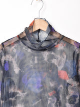 【3色展開】Meridian 総柄 タートルネック 長袖 メッシュトップス