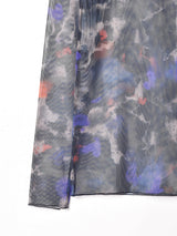 【3色展開】Meridian 総柄 タートルネック 長袖 メッシュトップス