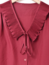 プリーツカラー 長袖ブラウス