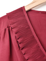 プリーツカラー 長袖ブラウス