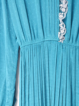 織柄 レース 長袖ワンピース