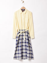 ベルト付き 切り替えデザイン 長袖シャツワンピース