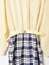 ベルト付き 切り替えデザイン 長袖シャツワンピース